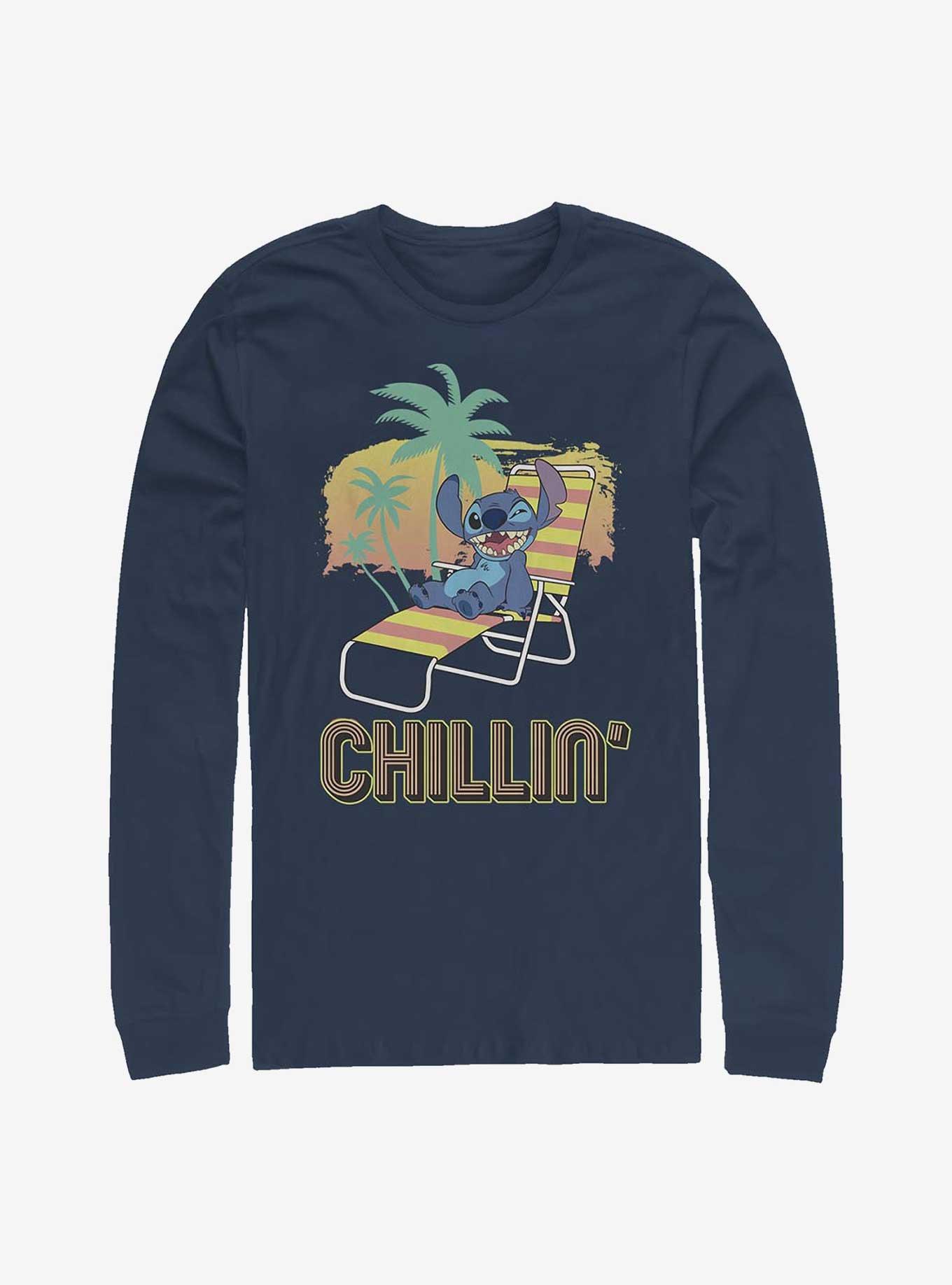 Disney Lilo & Stitch Stitch Chillin Long-Sleeve T-Shirt, NAVY, hi-res