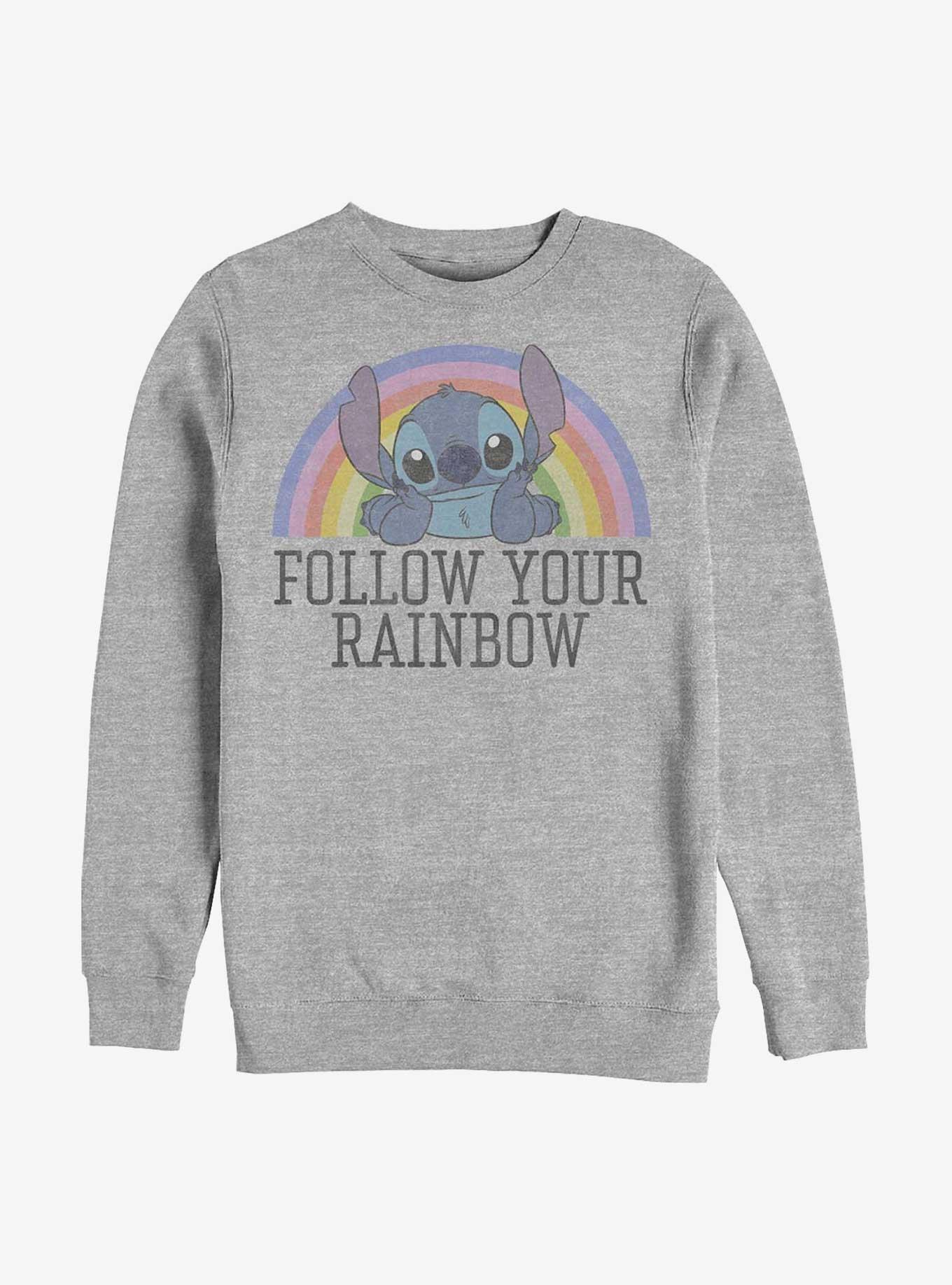 Disney Lilo & Stitch Follow Your Rainbow Crew Sweatshirt, ATH HTR, hi-res