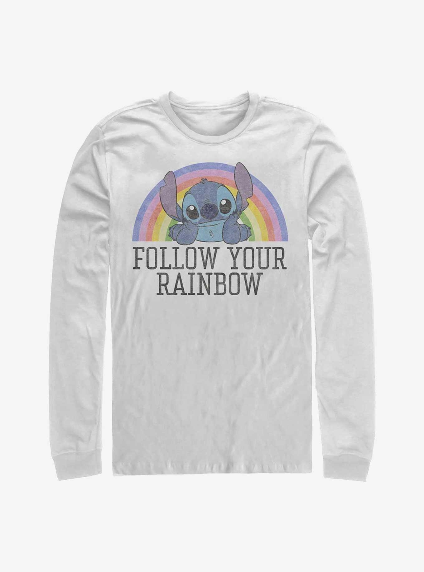 Disney Lilo & Stitch Follow Your Rainbow Long-Sleeve T-Shirt, WHITE, hi-res