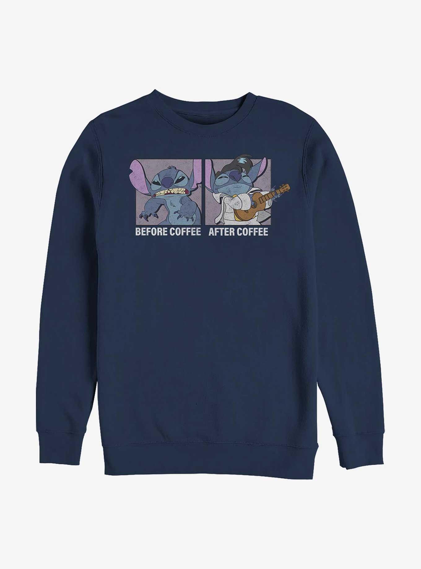 Disney Lilo & Stitch Before Coffee After Coffee Crew Sweatshirt, NAVY, hi-res