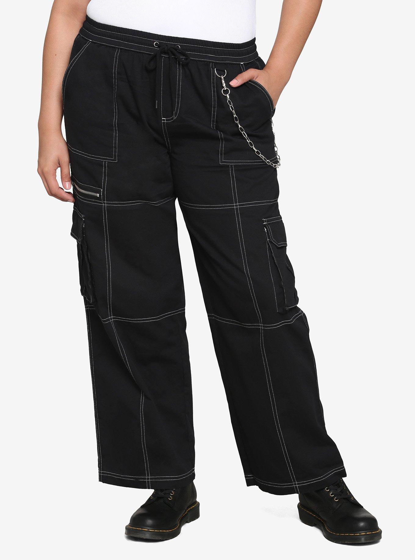Black & White Stitch Chain Carpenter Pants Plus Size