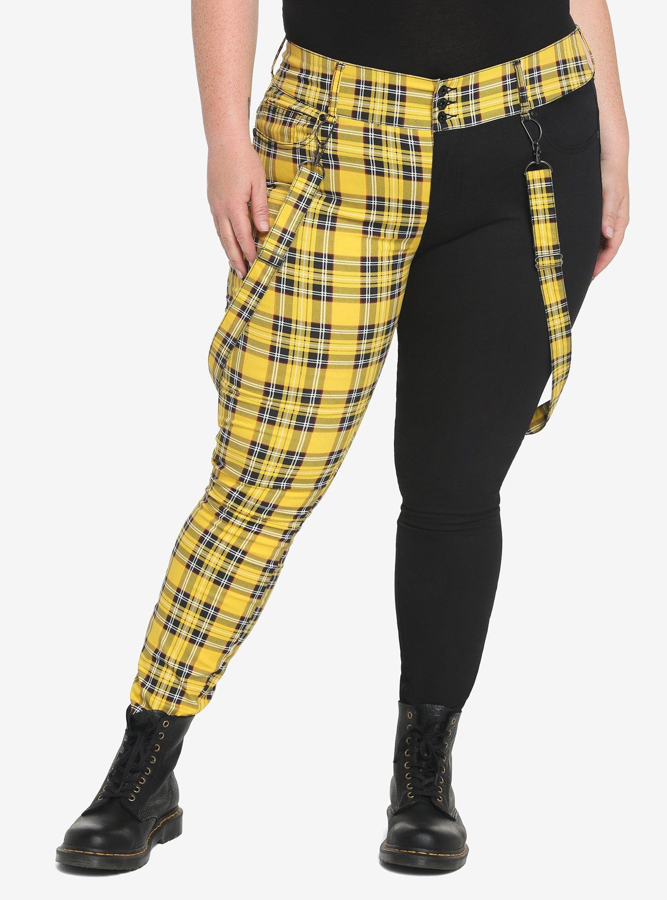 Yellow plaid pants plus on sale size