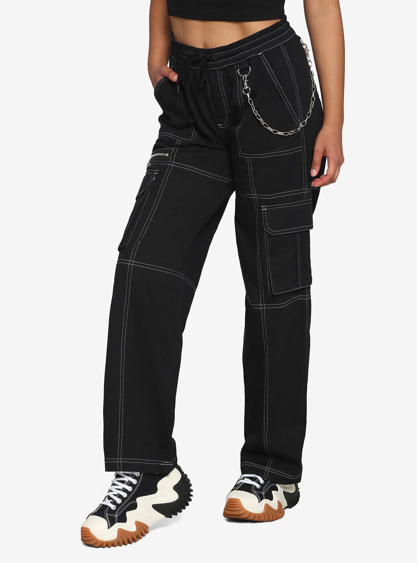 Black & White Stitch Chain Carpenter Pants