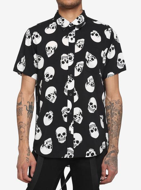 Large Skull Woven Button-Up | Hot Topic