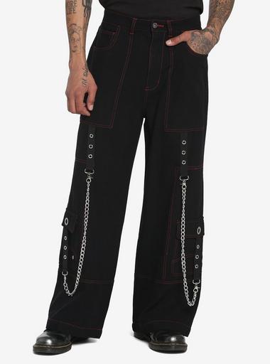 Black & Red Stitch Chain Carpenter Pants | Hot Topic