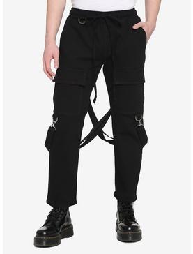 Black Suspender Wide Leg Cargo Pants, , hi-res