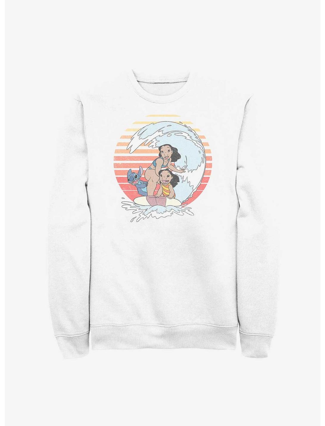 Disney Lilo & Stitch Family Surfing Crew Sweatshirt, WHITE, hi-res
