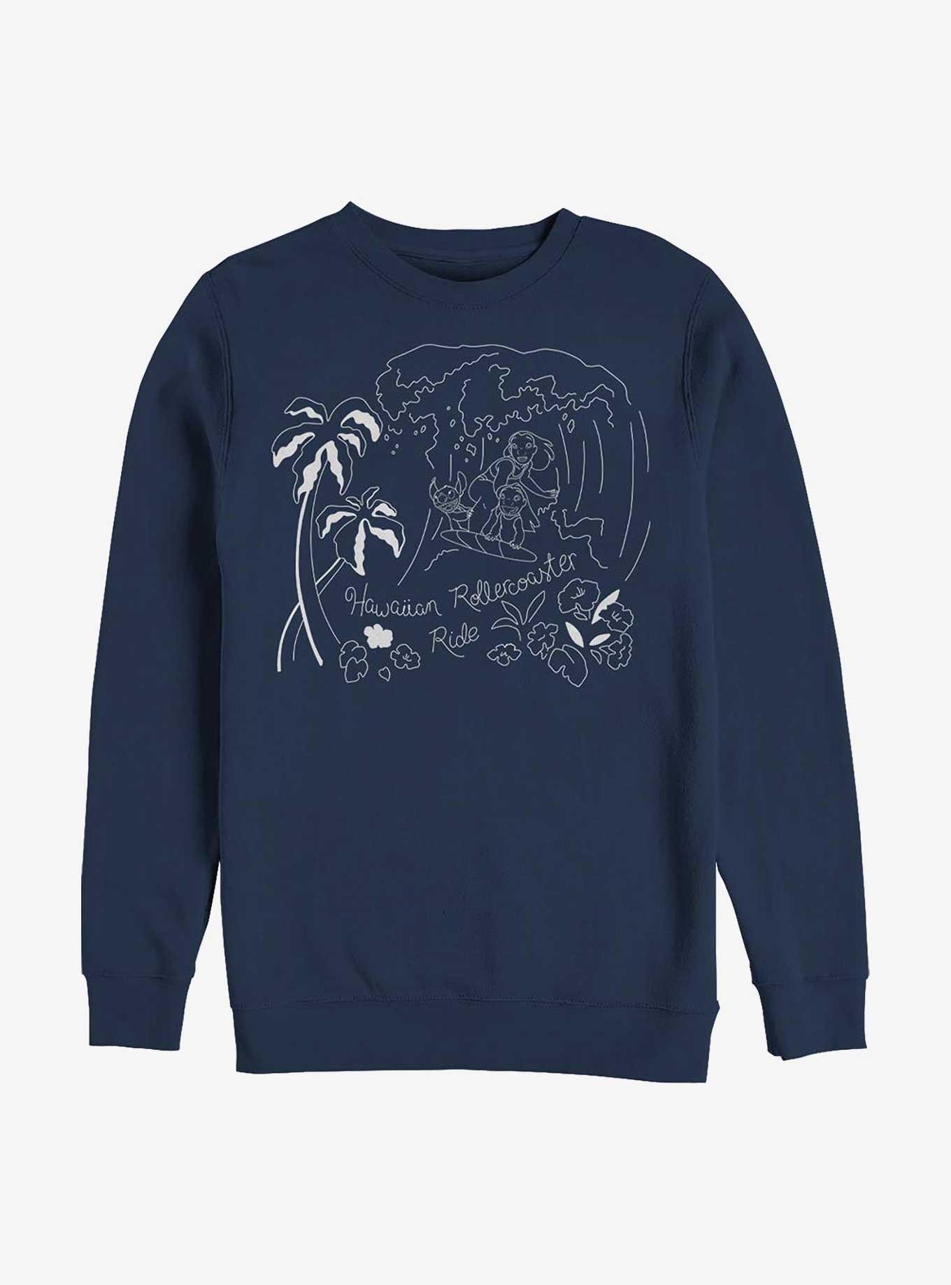 Disney Lilo & Stitch Hawaiian Rollercoaster Ride Crew Sweatshirt - BLUE ...