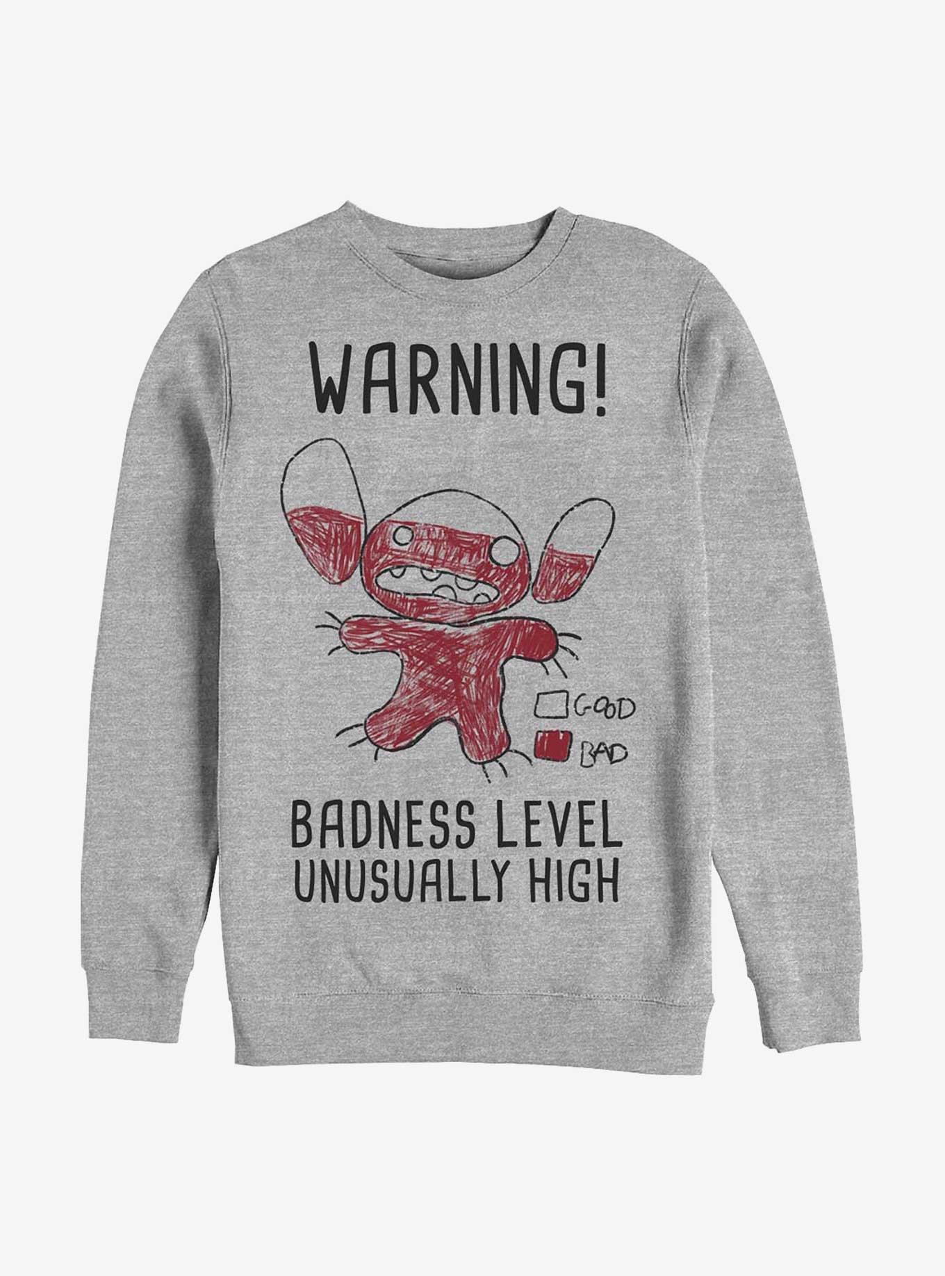 Disney Lilo & Stitch Warning Drawing Sitch Crew Sweatshirt, ATH HTR, hi-res