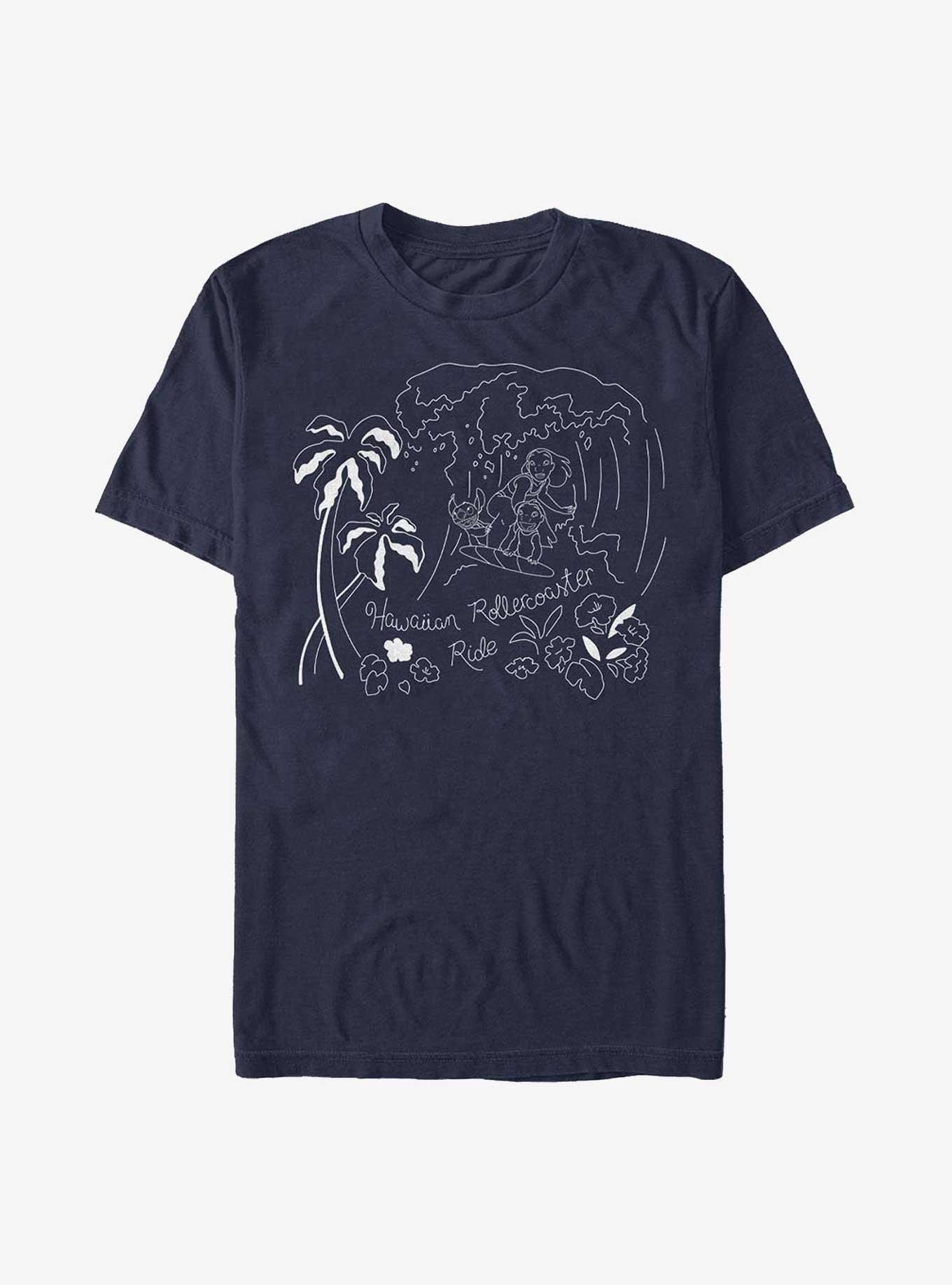 Disney Lilo & Stitch Hawaiian Rollercoaster Ride T-Shirt, NAVY, hi-res