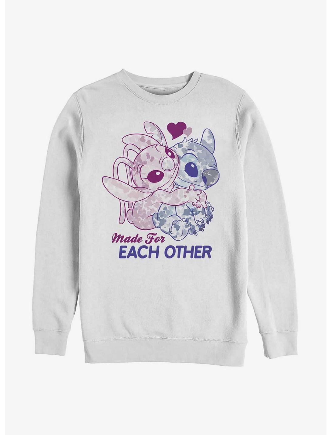 Disney Lilo & Stitch Made For Eachother Crew Sweatshirt, WHITE, hi-res