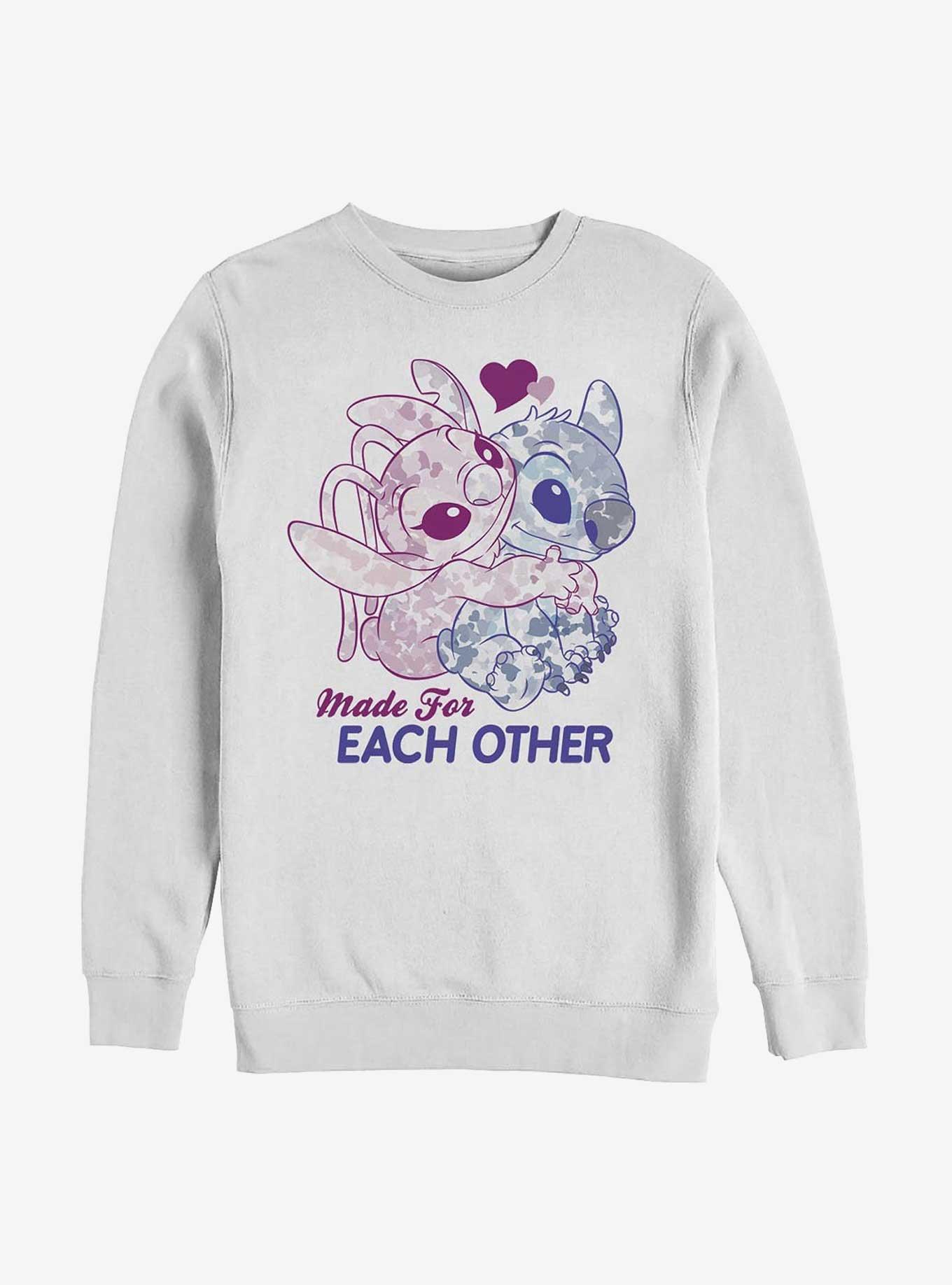 Disney Lilo & Stitch Made For Eachother Crew Sweatshirt, WHITE, hi-res