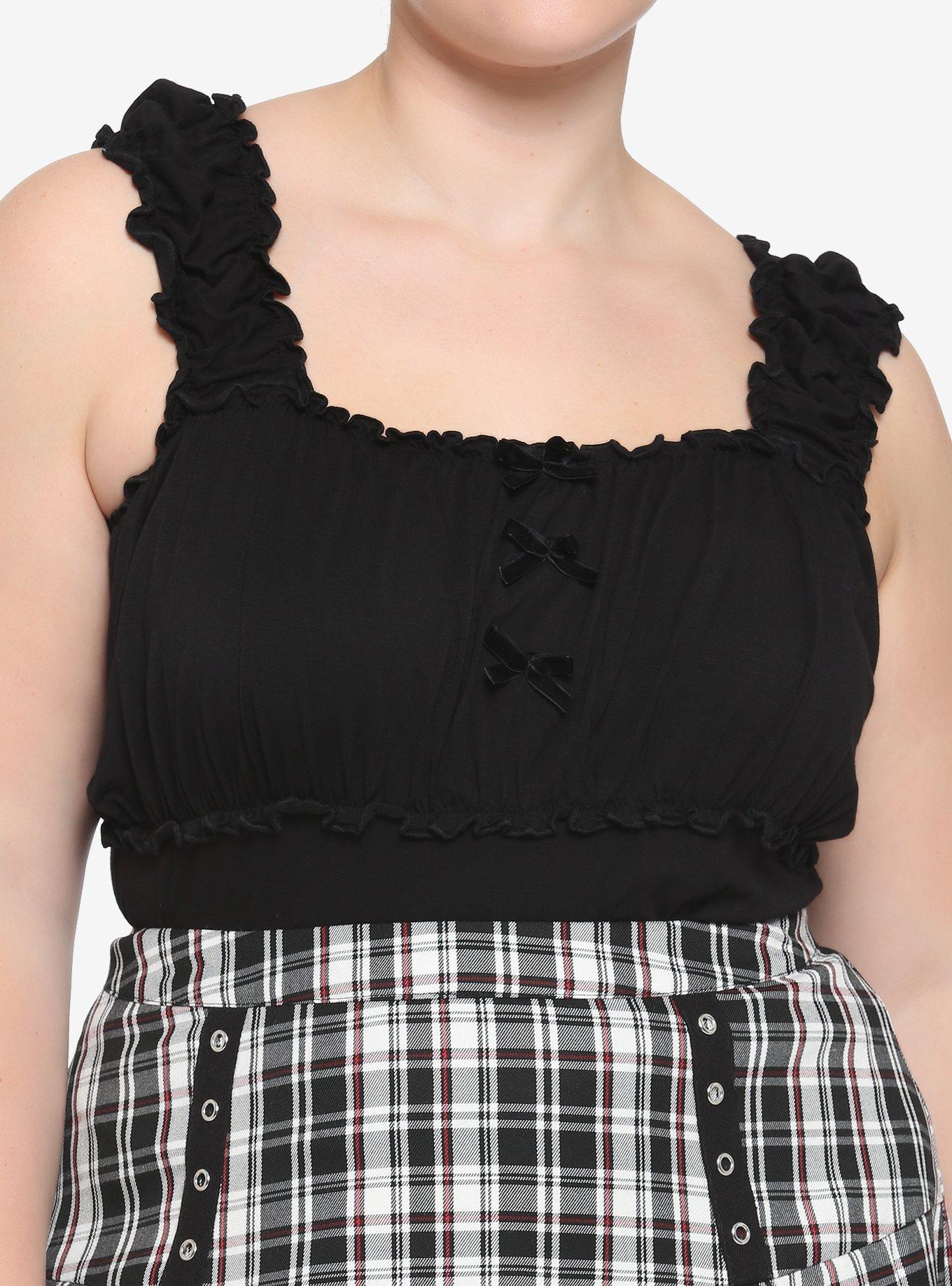 Black Ruched Girls Tank Top Plus Size, BLACK, hi-res