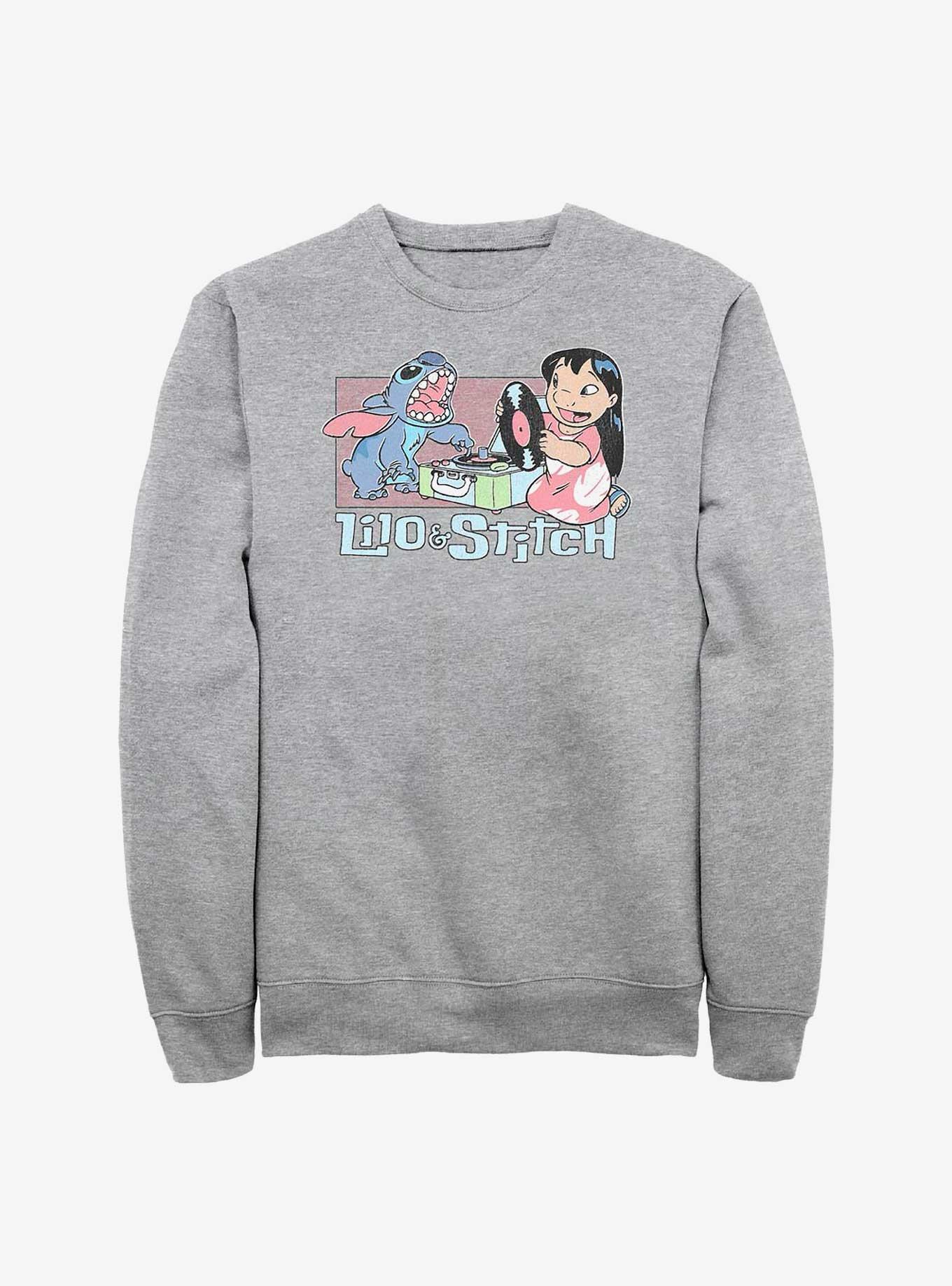 Disney Lilo & Stitch Duo Records Crew Sweatshirt, ATH HTR, hi-res