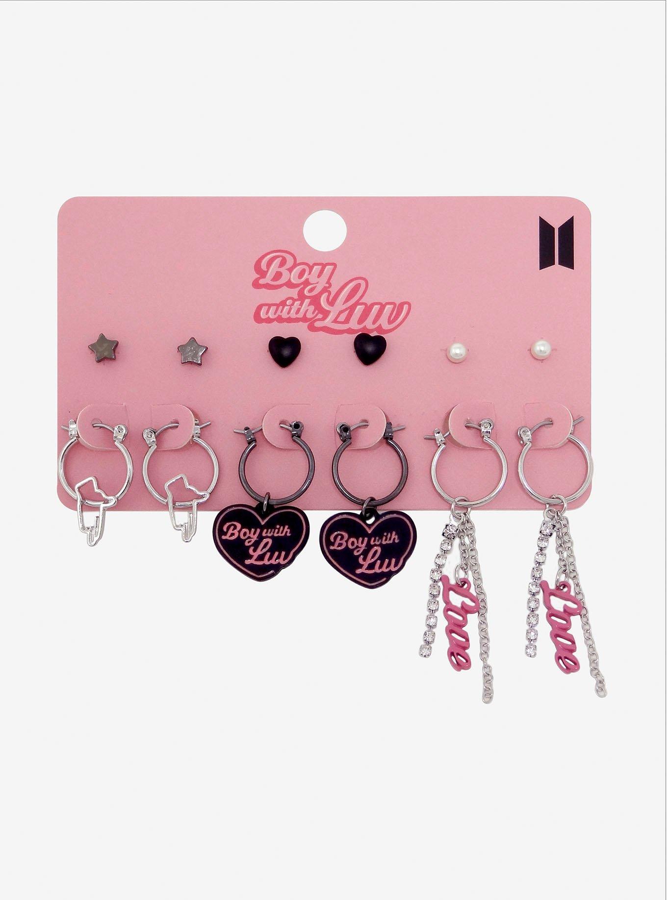 BTS Boy With Luv Heart Hoop Earring Set, , hi-res