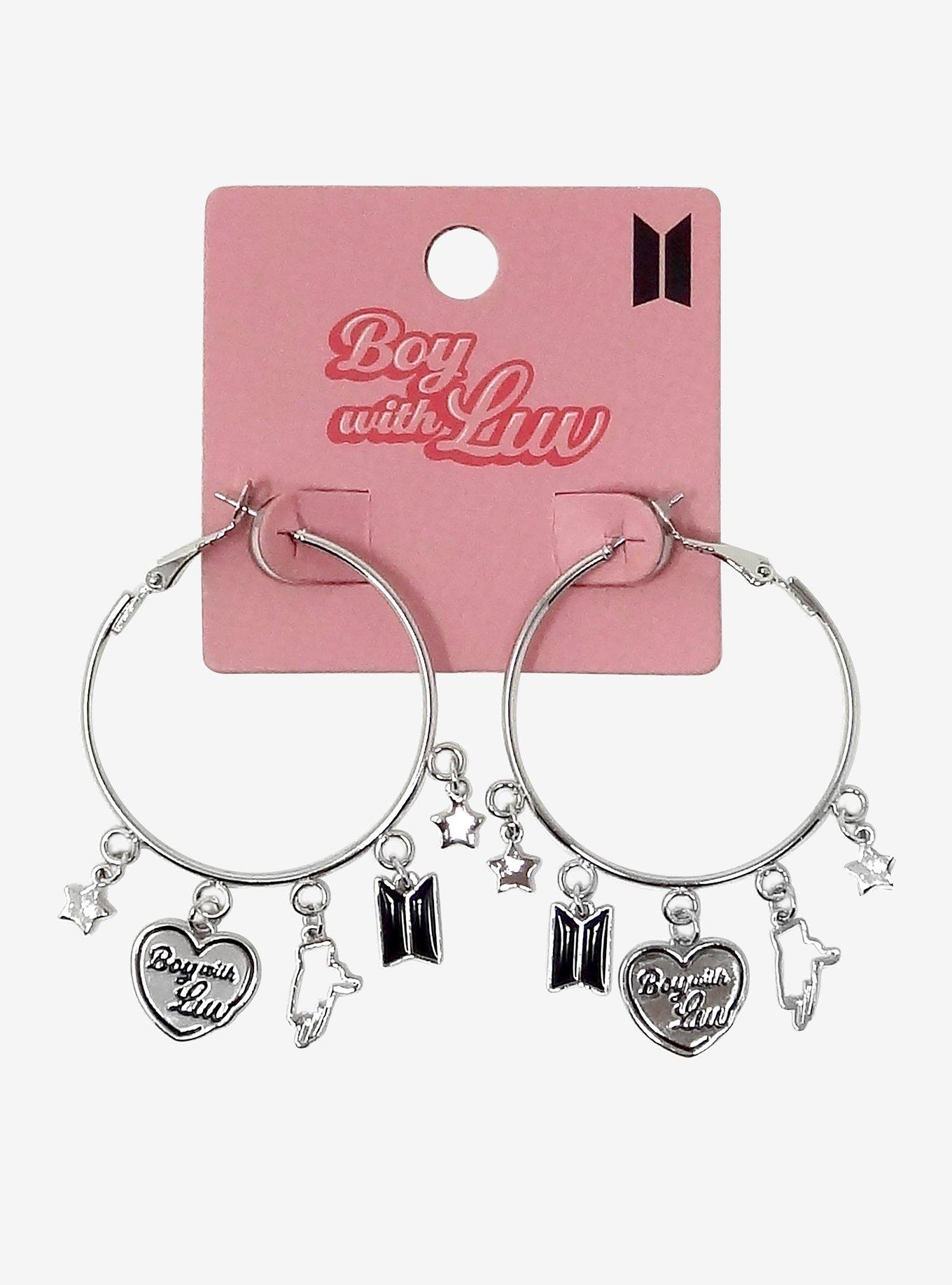 BTS Boy With Luv Charm Hoop Earrings, , hi-res