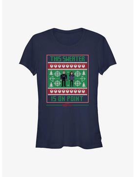 Marvel Hawkeye This Holiday Sweater Is On Point Girls T-Shirt, NAVY, hi-res