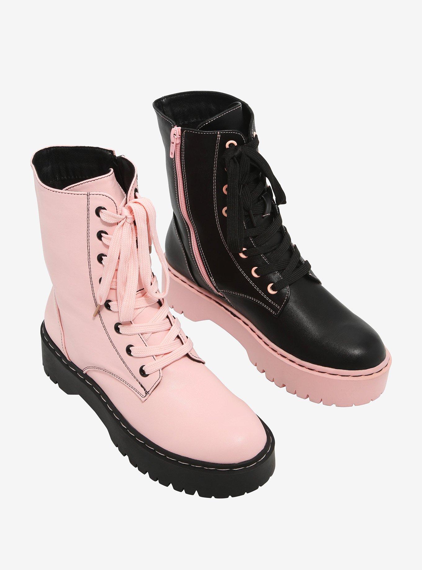 Girls Pink Patent Leather Lace Up Combat Boots, Ships Fast!