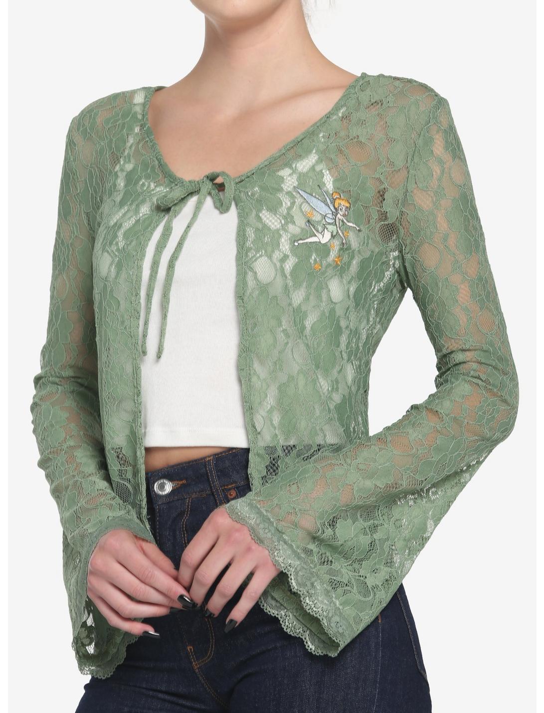 Her Universe Tinker Bell Lace Tie-Front Girls Crop Cardigan, MULTI, hi-res