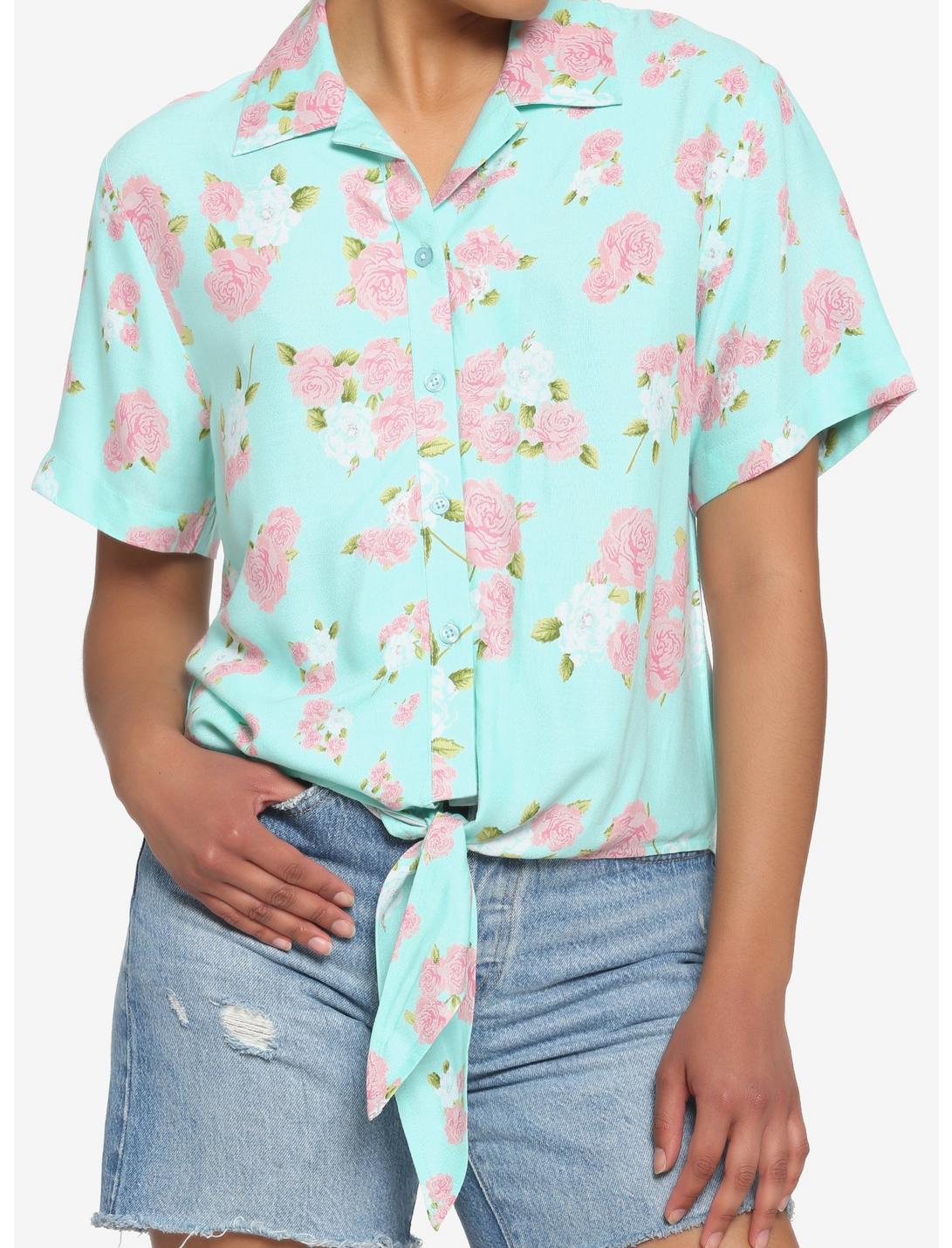 Mint Rose Girls Tie-Front Woven Button-Up, MULTI, hi-res