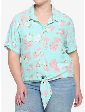 Mint Rose Girls Tie-Front Woven Button-Up Plus Size, , hi-res
