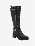 Lace-Up Pouch Knee-High Combat Boots, MULTI, hi-res