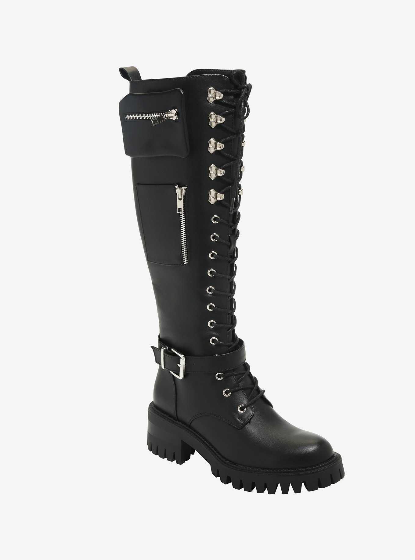 Lace-Up Pouch Knee-High Combat Boots | Hot Topic