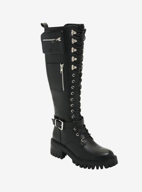 White knee high combat hot sale boots