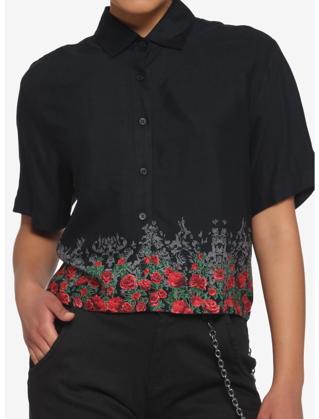 Red Rose Boxy Girls Crop Woven Button-Up, MULTI, hi-res