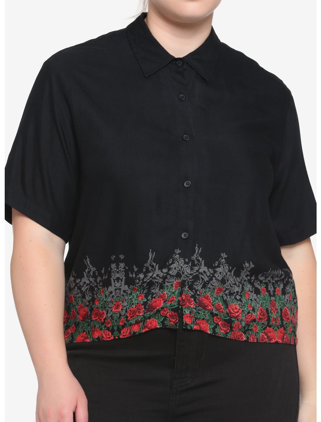 Red Rose Boxy Girls Crop Woven Button-Up Plus Size, MULTI, hi-res