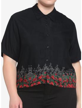Red Rose Boxy Girls Crop Woven Button-Up Plus Size, , hi-res