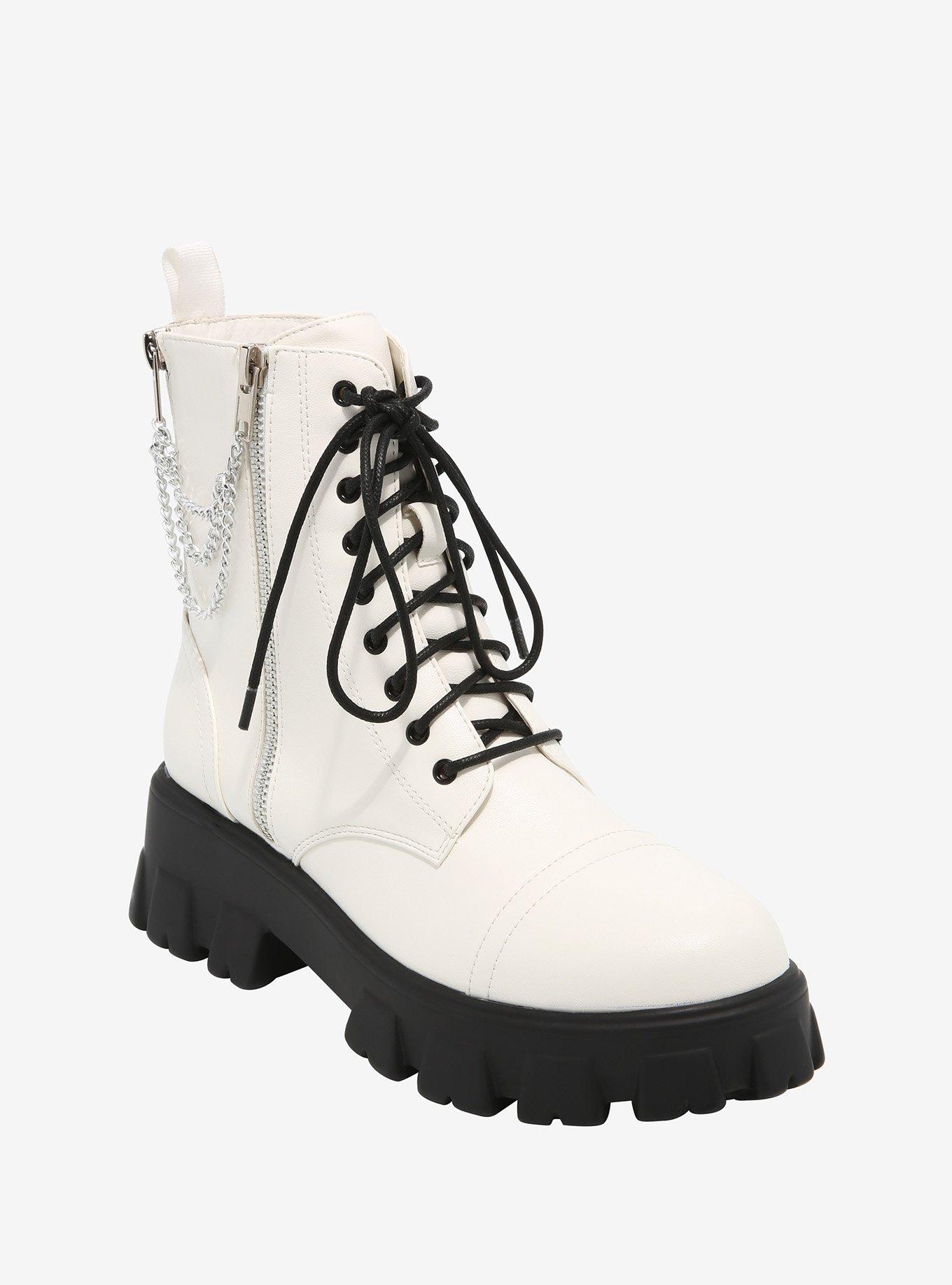 White & Black Double Chain Combat Boots, MULTI, hi-res