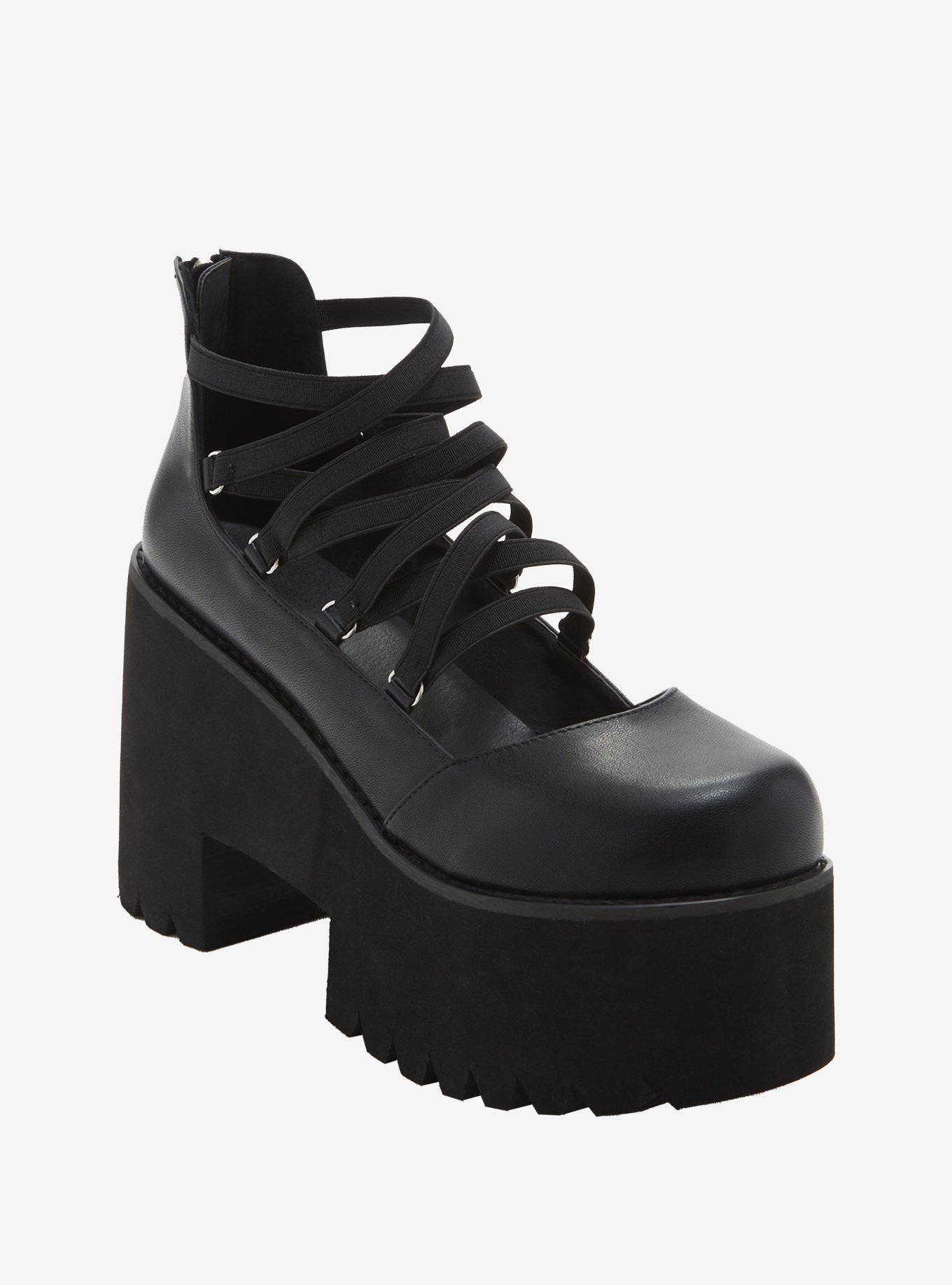 Black Crisscross Platform Mary Janes, MULTI, hi-res