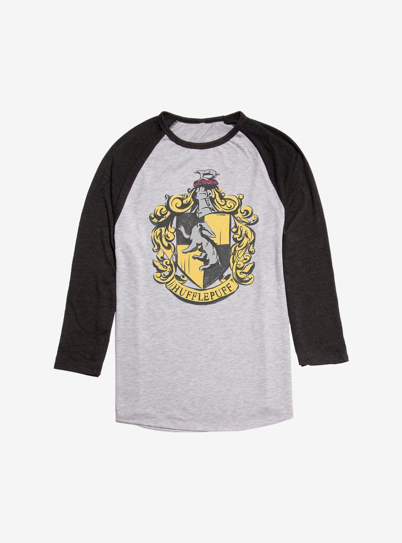 Harry Potter Hufflepuff Uniform Emblem Raglan, Ath Heather With Black, hi-res