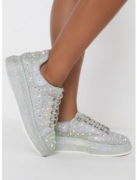 Azalea Wang Diamonds Dancing Silver Sneaker, , hi-res