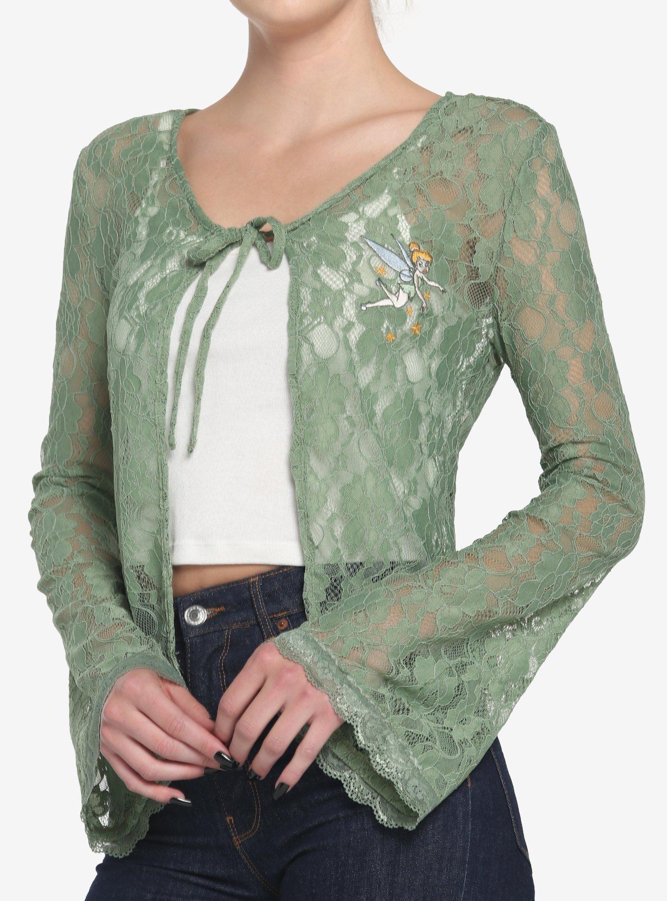 Her Universe Tinker Bell Lace Tie-Front Crop Cardigan, MULTI, hi-res