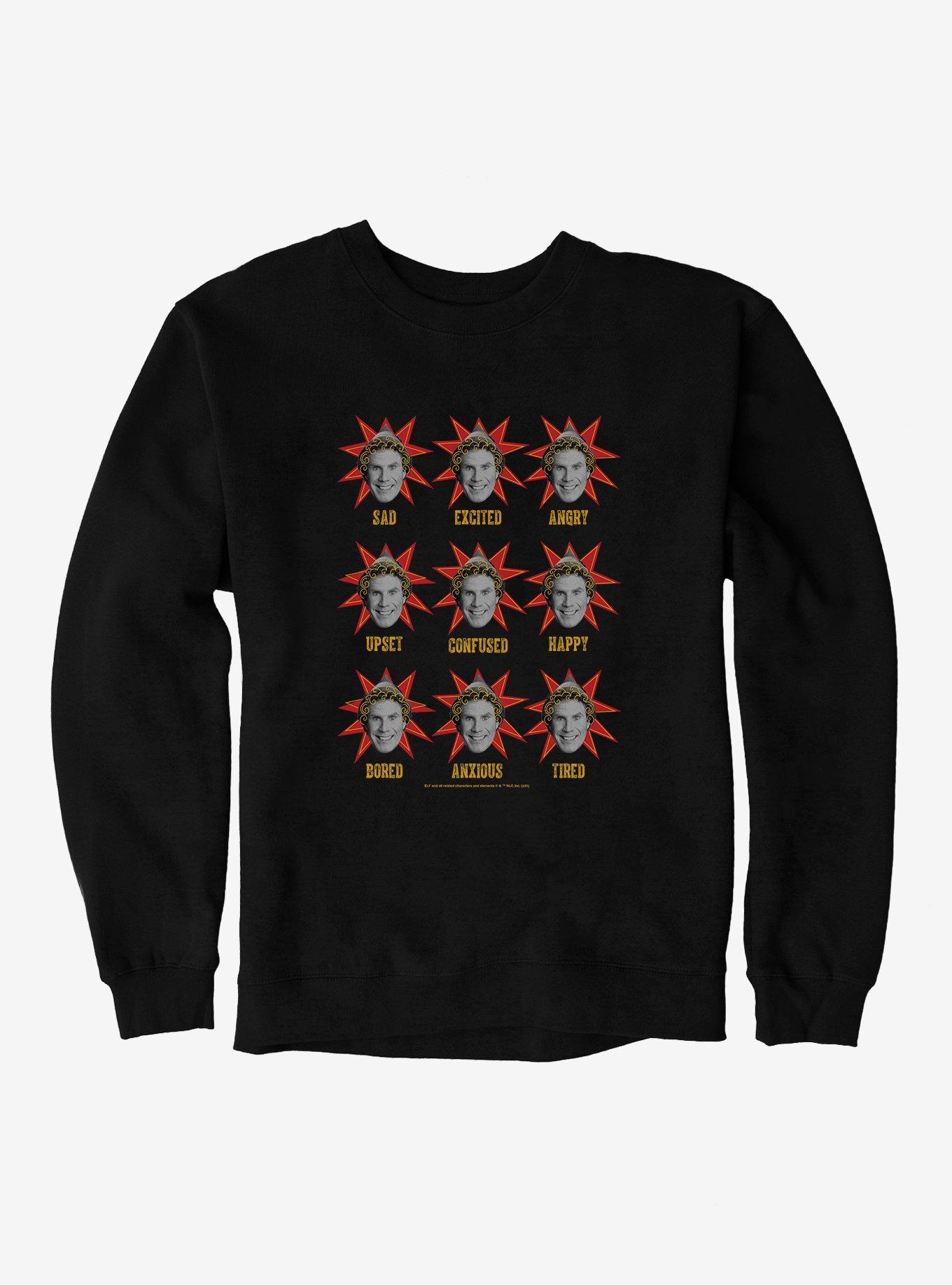 Elf Buddy Emotions Chart Sweatshirt, BLACK, hi-res
