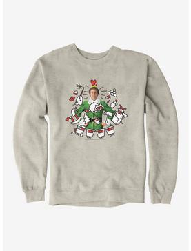 Elf Buddy With Holiday Icons Sweatshirt, OATMEAL HEATHER, hi-res