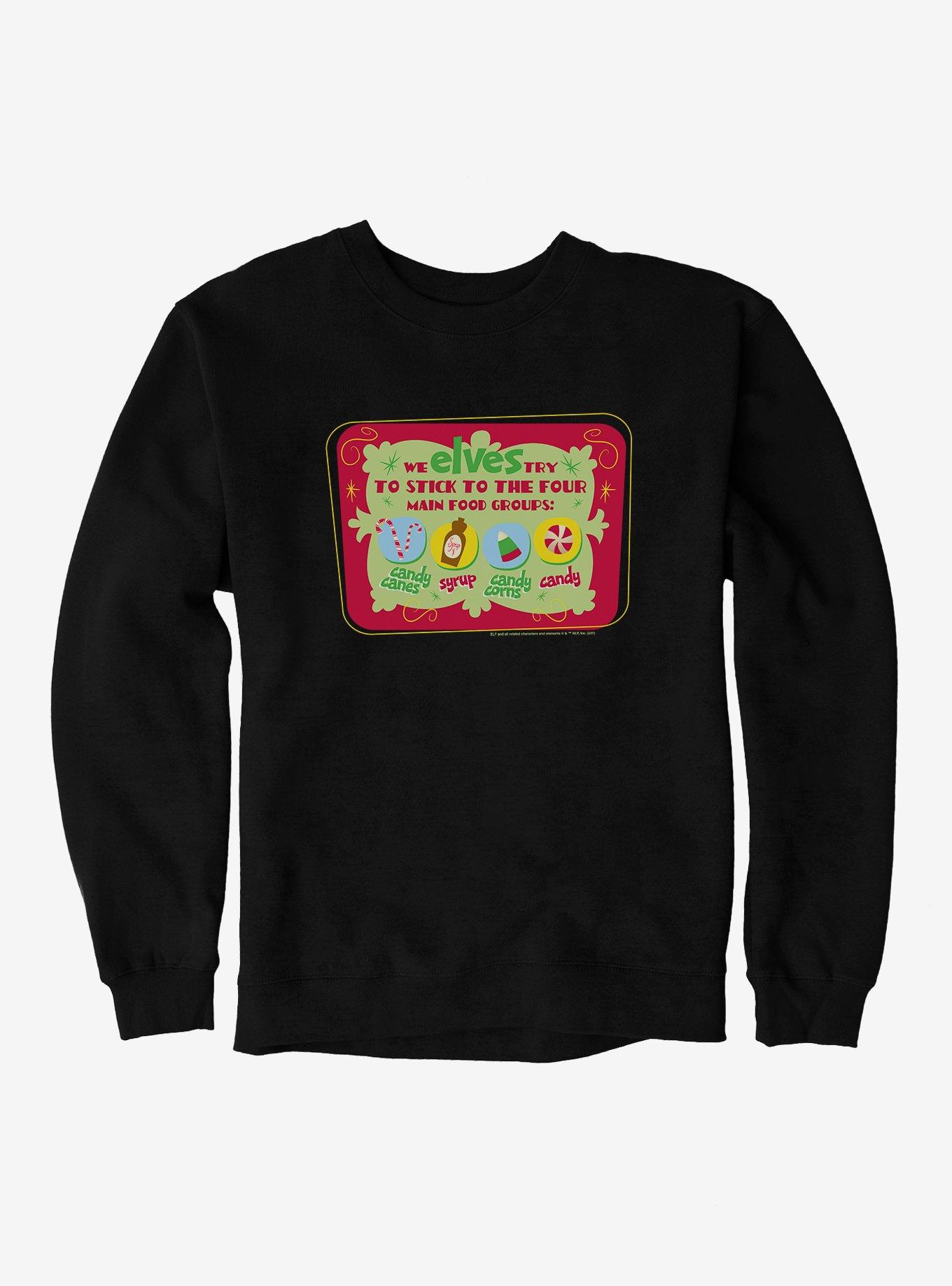 Elf Four Main Food Groups Art Sweatshirt, BLACK, hi-res