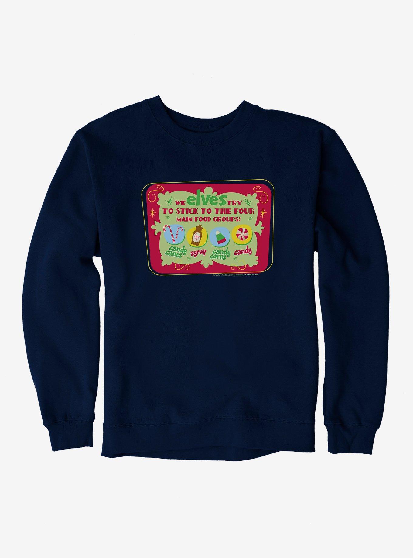 Elf Four Main Food Groups Art Sweatshirt, NAVY, hi-res