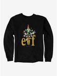 Elf Yellow Logo With Holiday Icons Sweatshirt, BLACK, hi-res