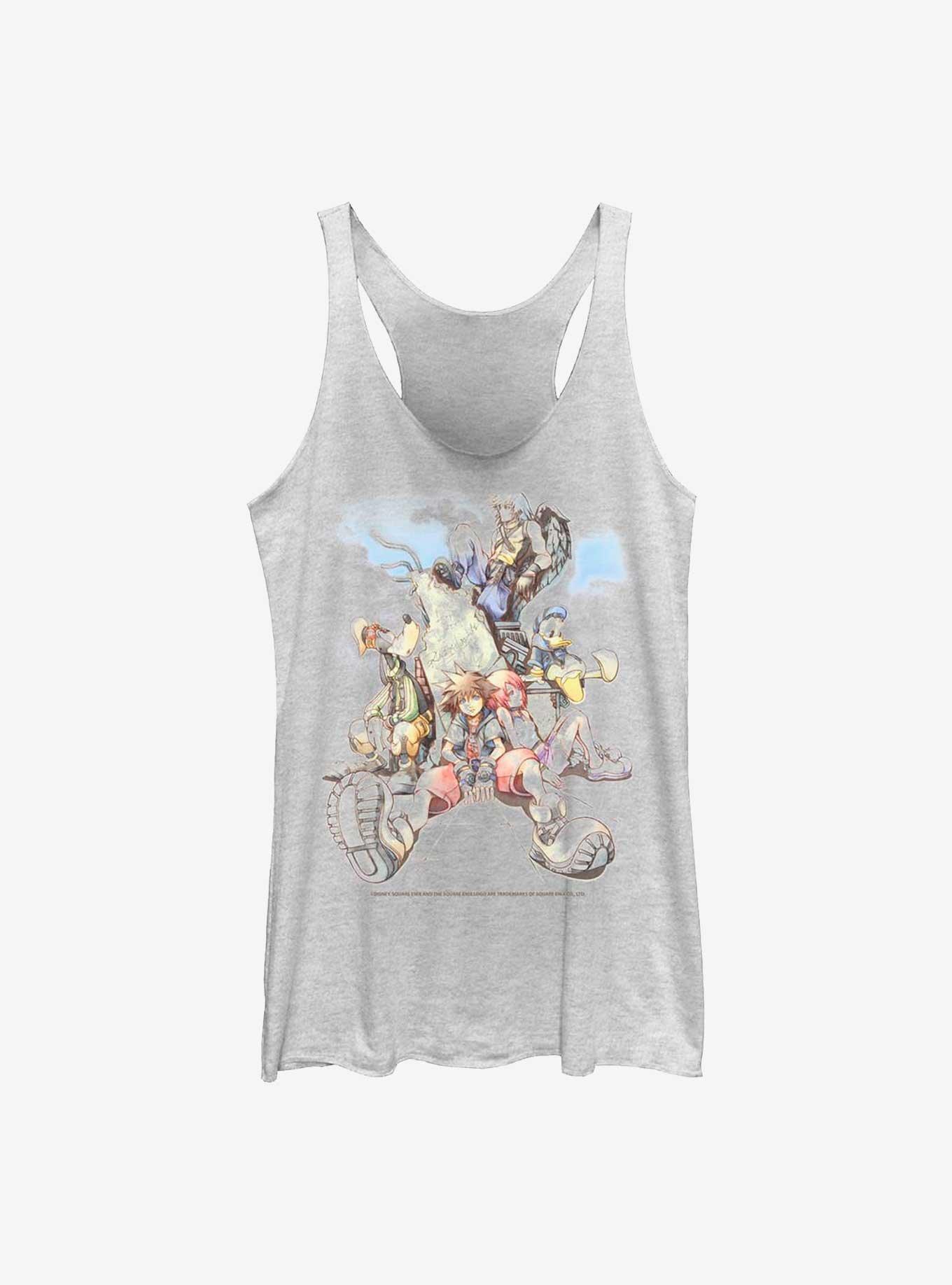 Disney Kingdom Hearts Group In The Clouds Girls Tank, WHITE HTR, hi-res
