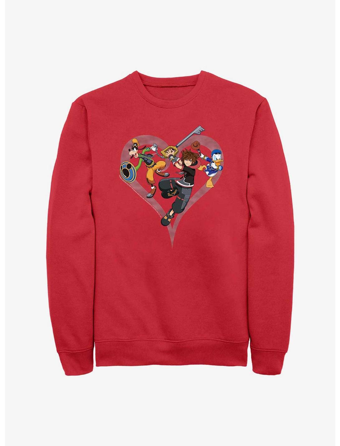 Disney Kingdom Hearts Sora Goofy Donald Crew Sweatshirt, RED, hi-res
