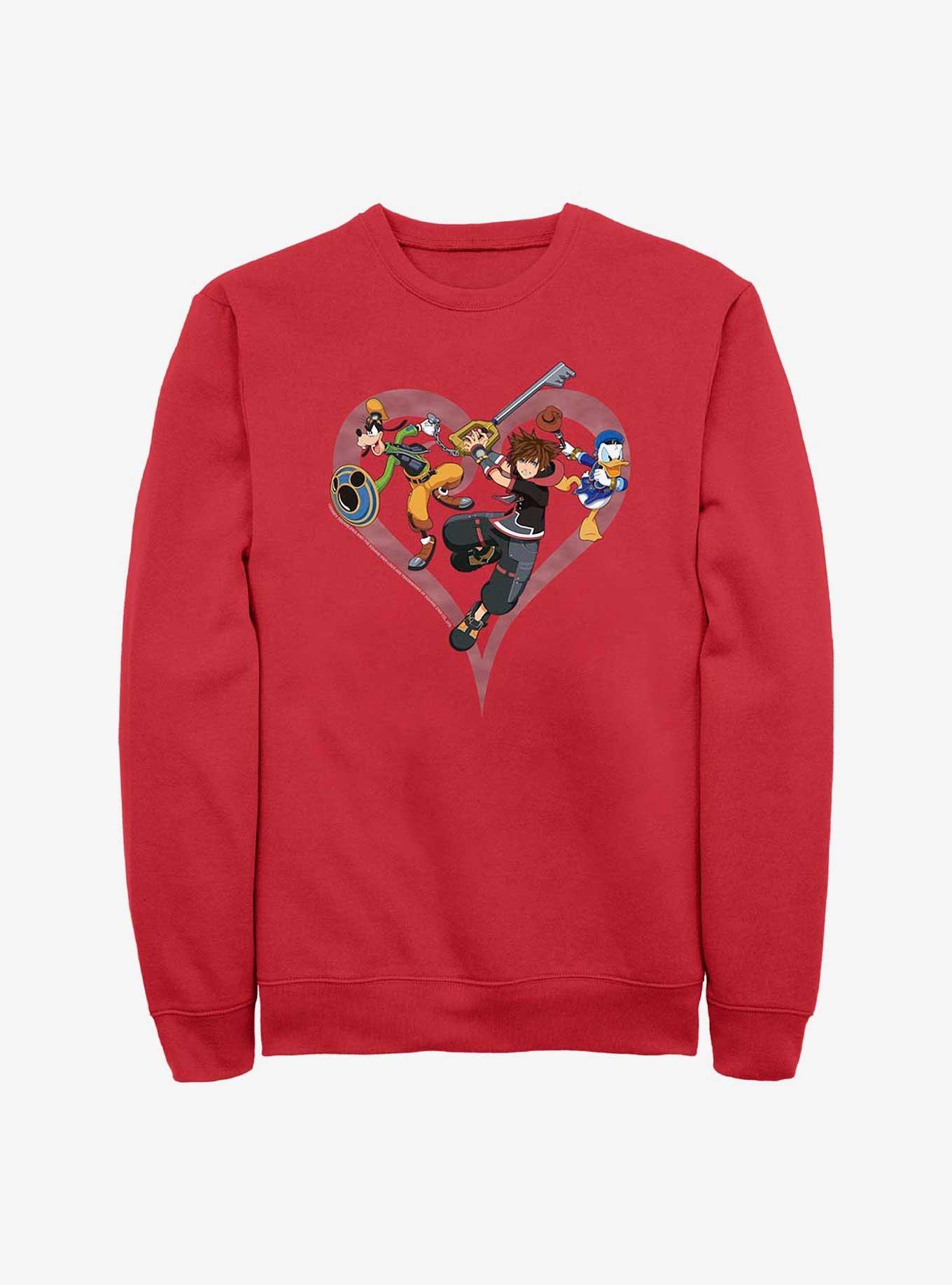 Disney Kingdom Hearts Sora Goofy Donald Crew Sweatshirt, RED, hi-res