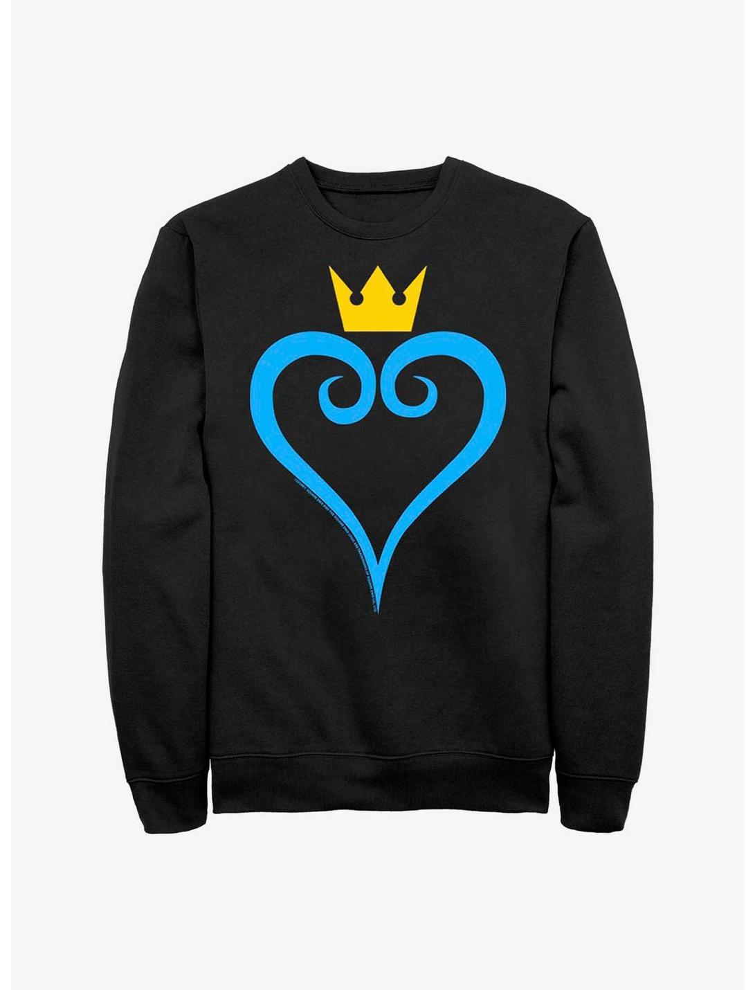 Disney Kingdom Hearts Heart And Crown Crew Sweatshirt, BLACK, hi-res