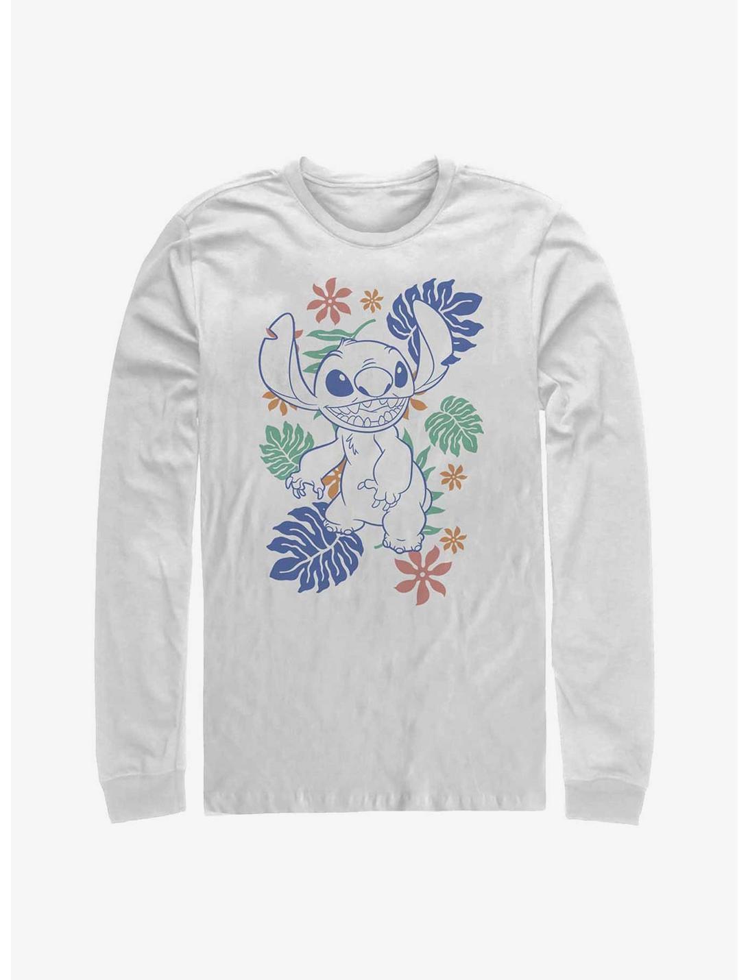 Disney Lilo & Stitch Retro Tropical Tonal Stitch Long-Sleeve T-Shirt, WHITE, hi-res