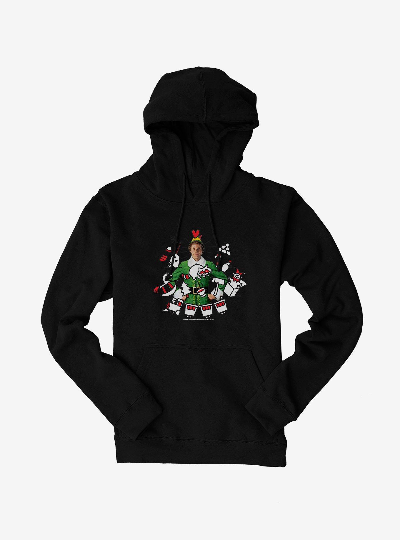 Elf Buddy With Holiday Icons Hoodie, , hi-res