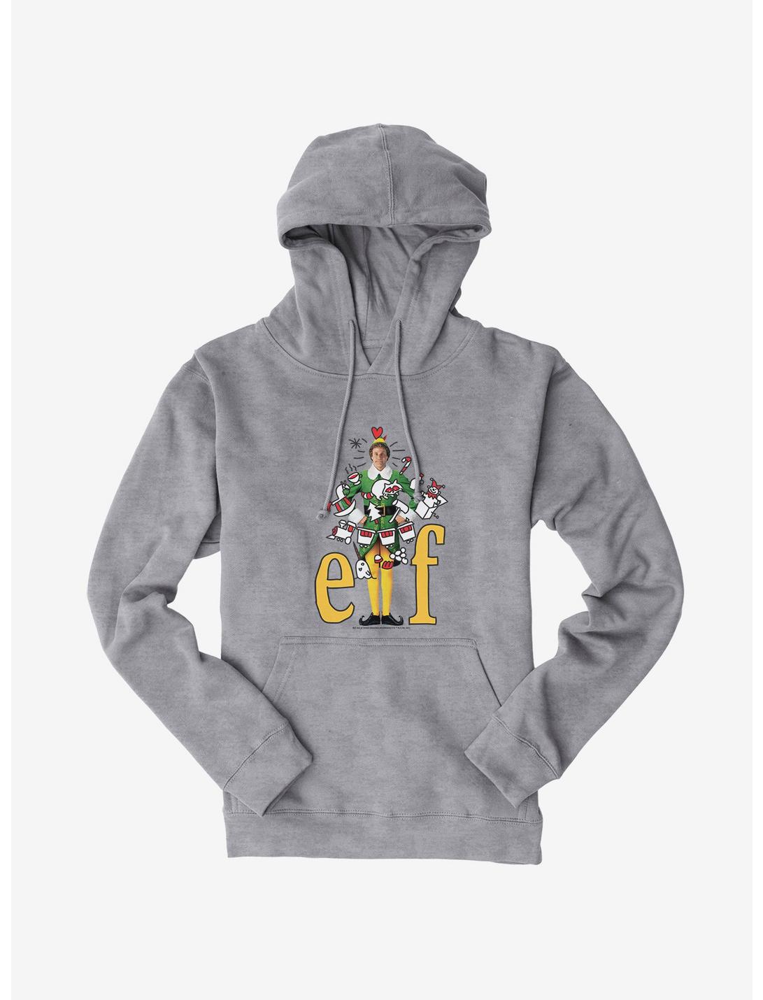 Elf Yellow Logo With Holiday Icons Hoodie, HEATHER GREY, hi-res