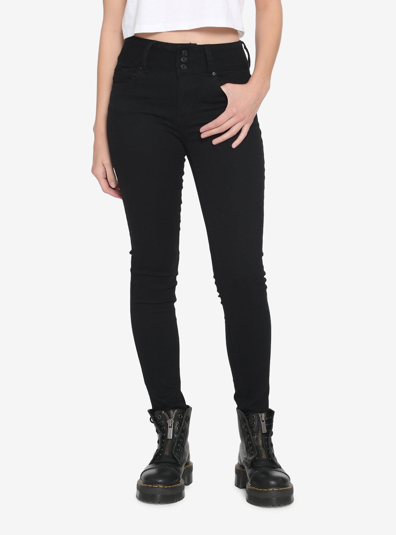 Black 3-Button Skinny Jeans, BLACK, hi-res