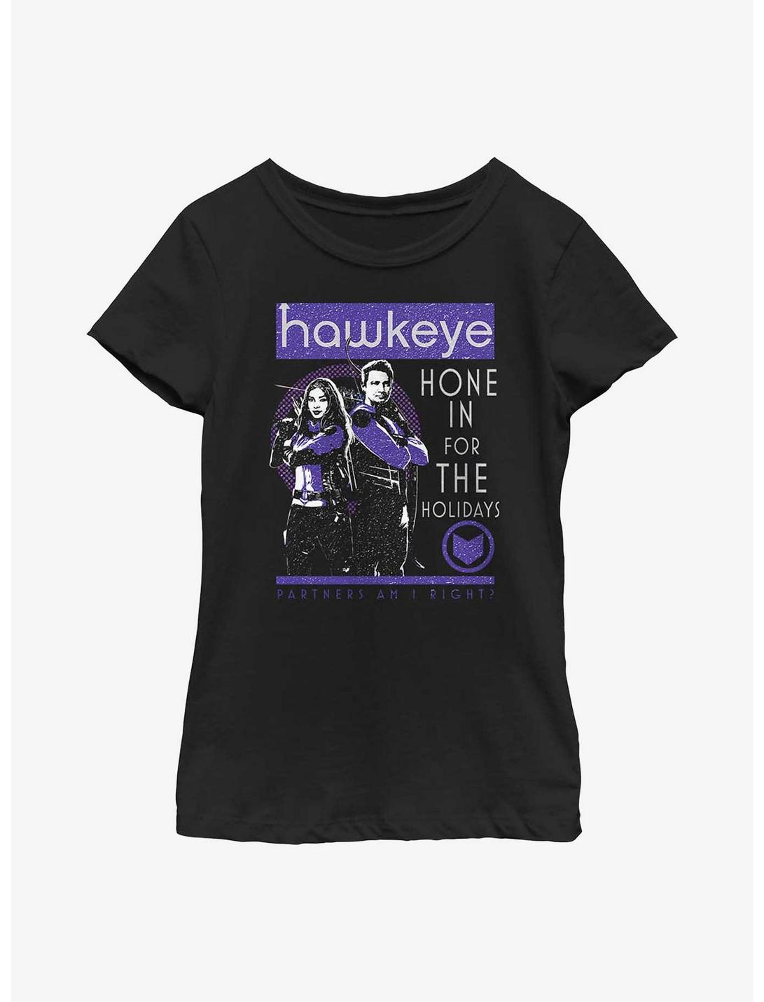 Marvel Hawkeye Hone In For The Holidays Poster Youth Girls T-Shirt, BLACK, hi-res